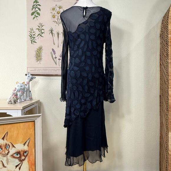 Vintage Blue Sheer Silk Textured Dress Whimsigoth Dark Fairy Romantic Party M - Picture 2 of 11